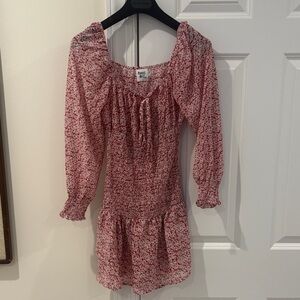 Princess Polly red & white Floral Long sheer Sleeve Dress size 2